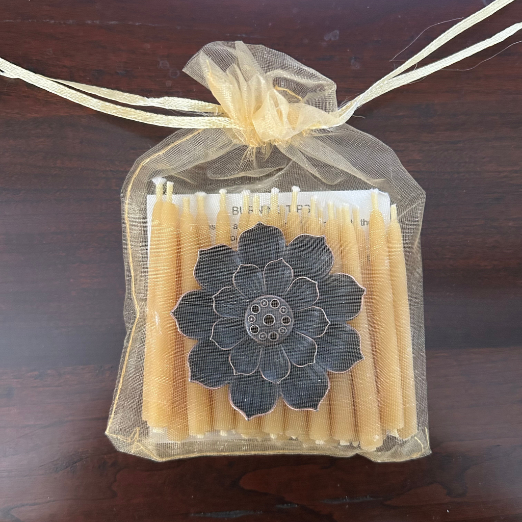 Meditation Honey Beeswax Candle Set (includes 20 candles and lotus base)