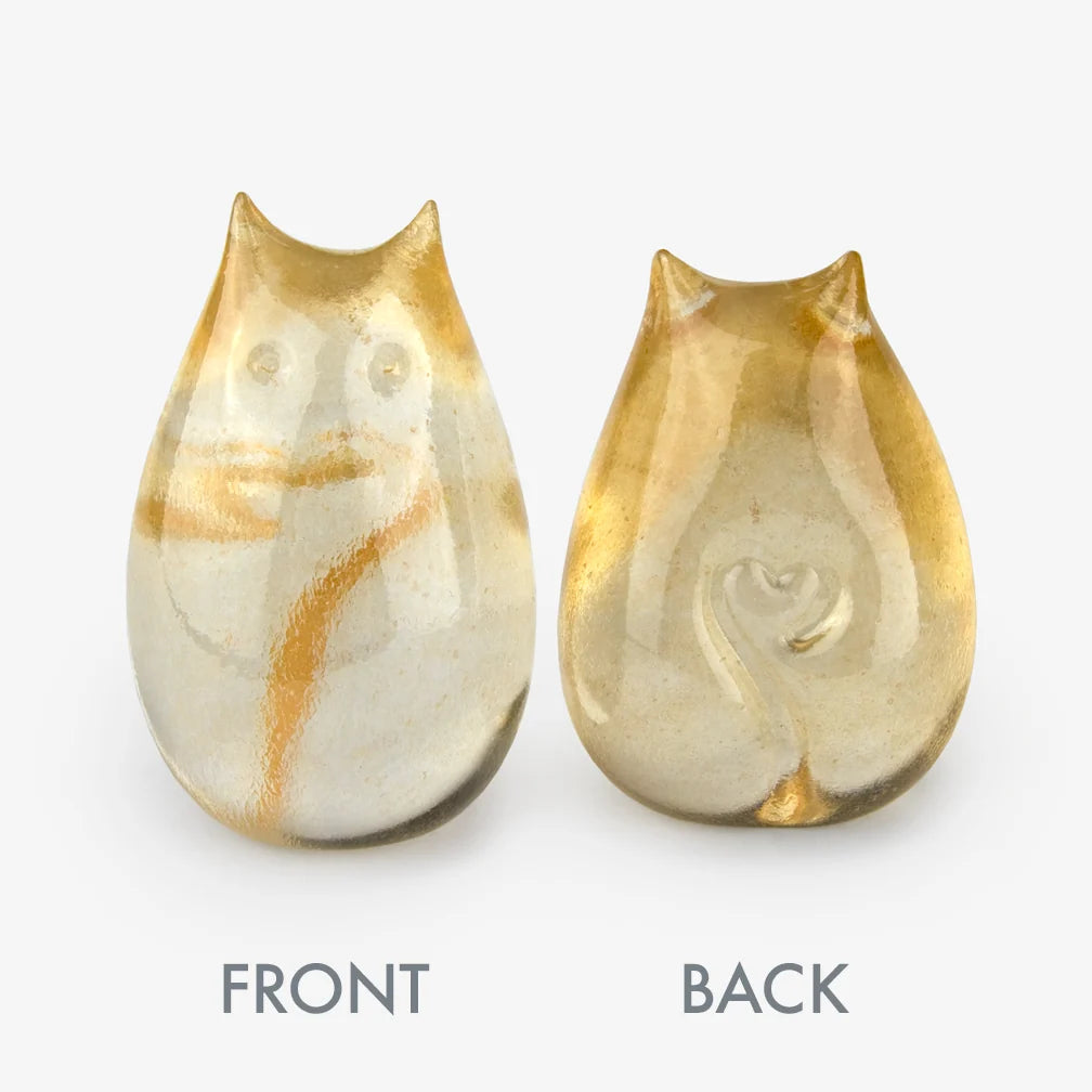 Love Cats glass cat in Champagne, front and back