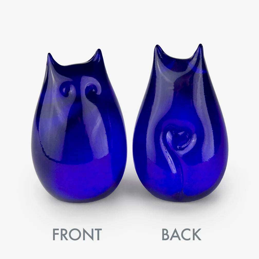 Love Cats glass cat in Cobalt, front and back