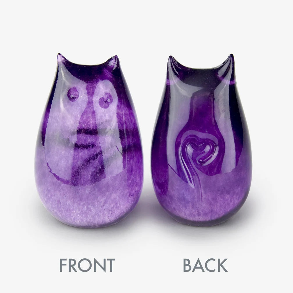 Love Cats glass cat in Grape, front and back