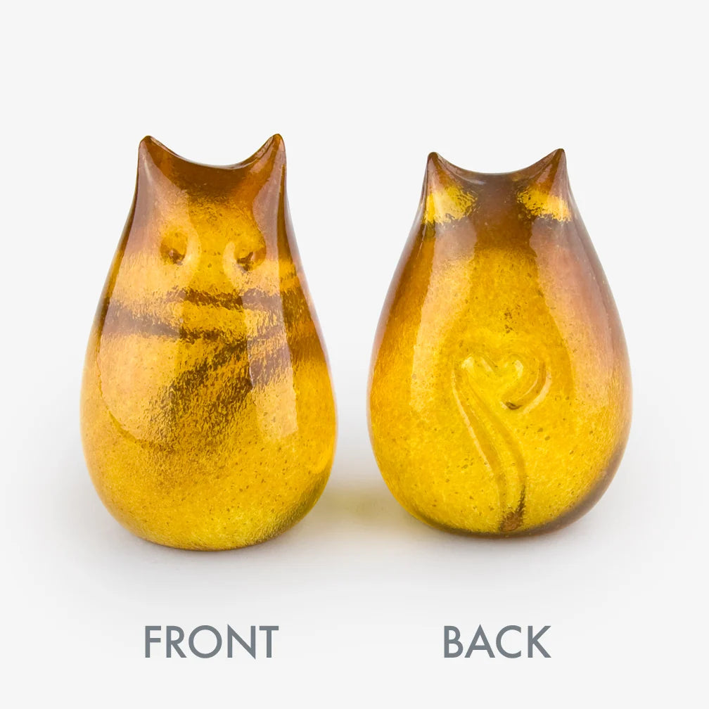 Love Cats glass cat in Honey, front and back