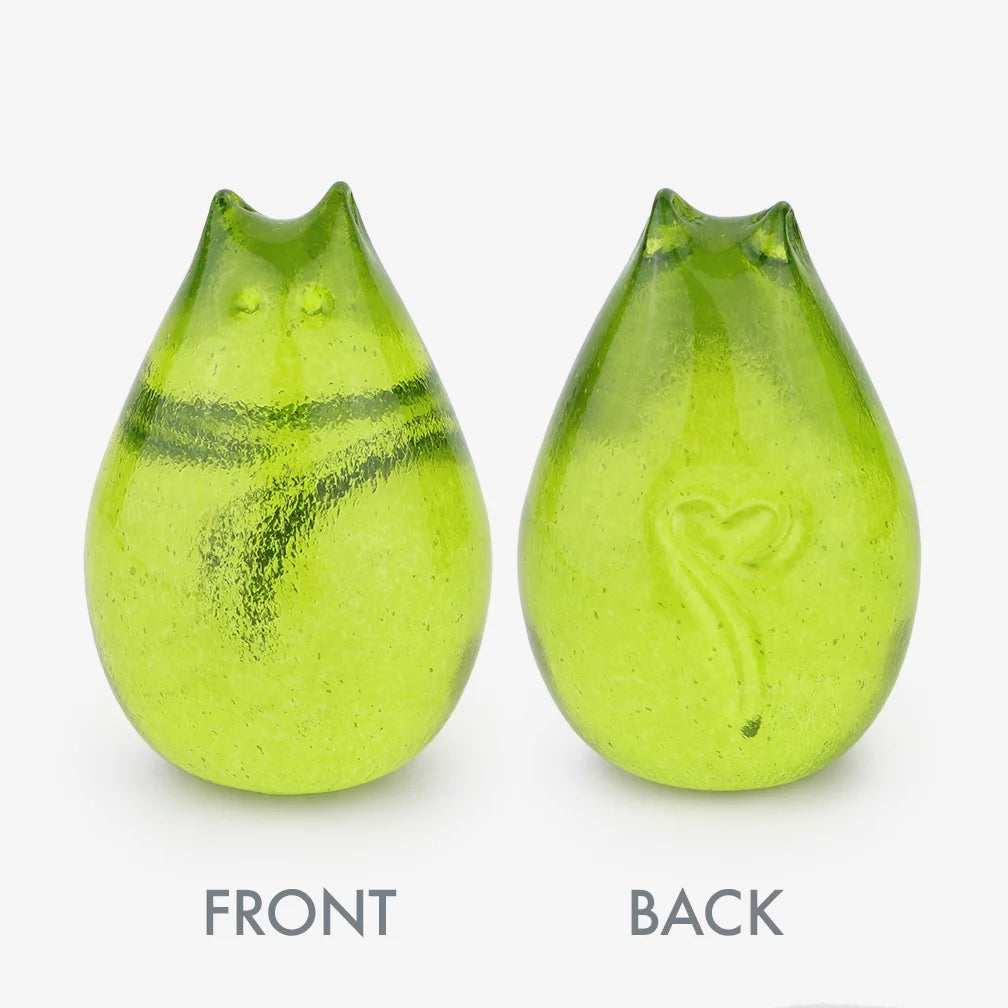 Love Cats glass cat in Lime, front and back