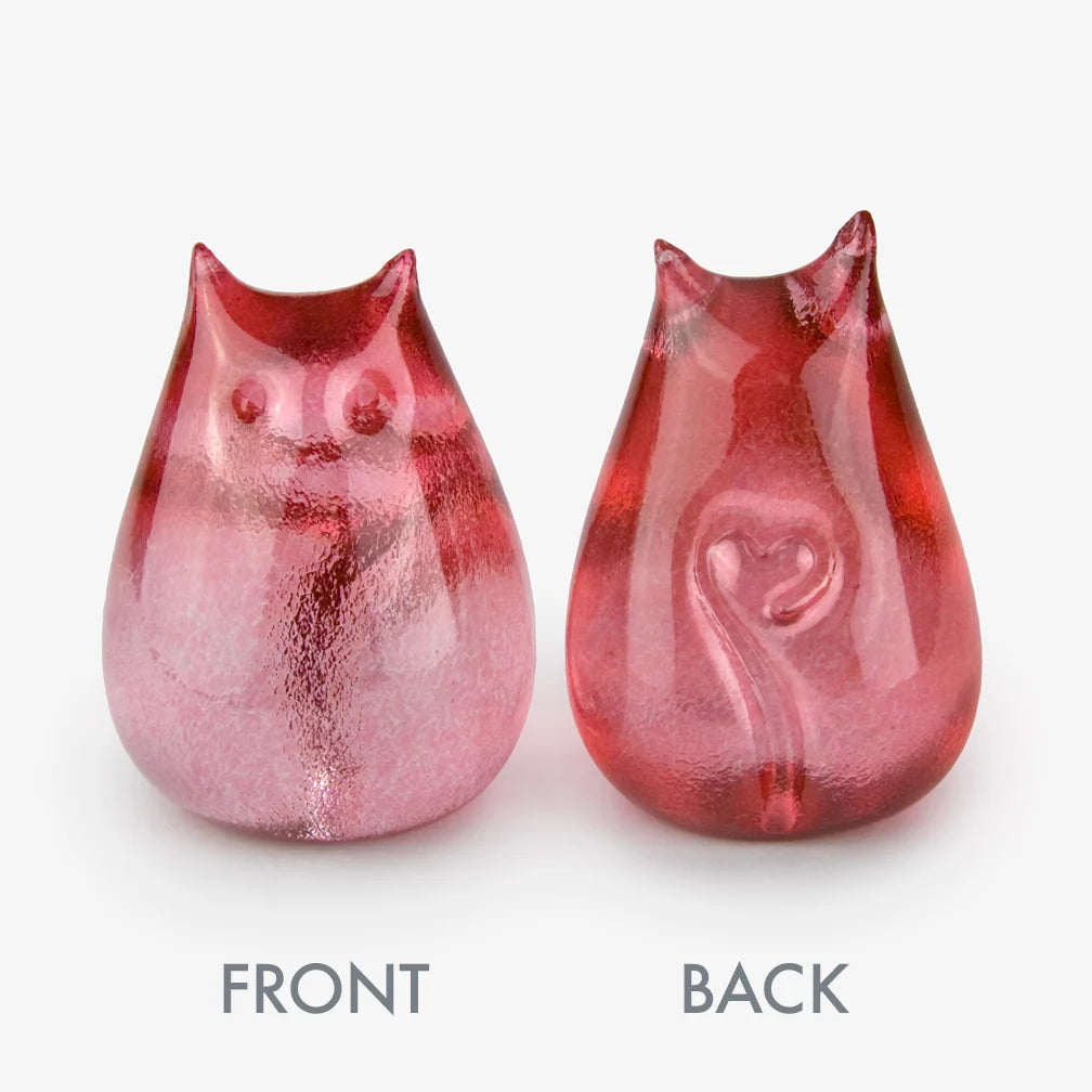 Love Cats glass cat in Peach Melba, front and back