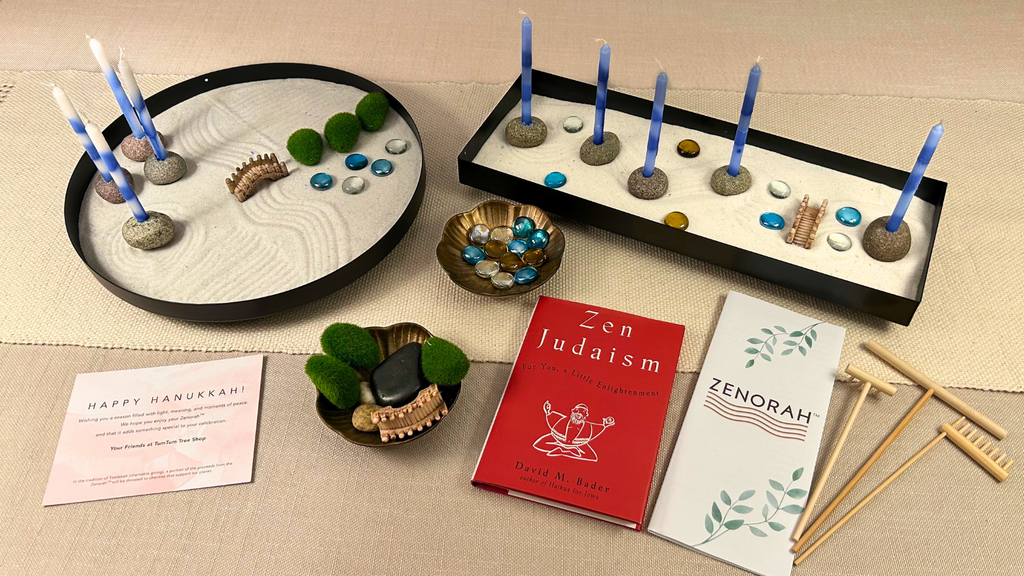 Round and rectangular Zenorahs on the fourth night of Hanukkah with the full kit